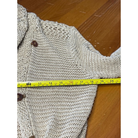 Ralph Lauren 100% Linen Knit Cardigan Sweater M Beige Leather Trim Boho, preppy - Picture 10 of 14